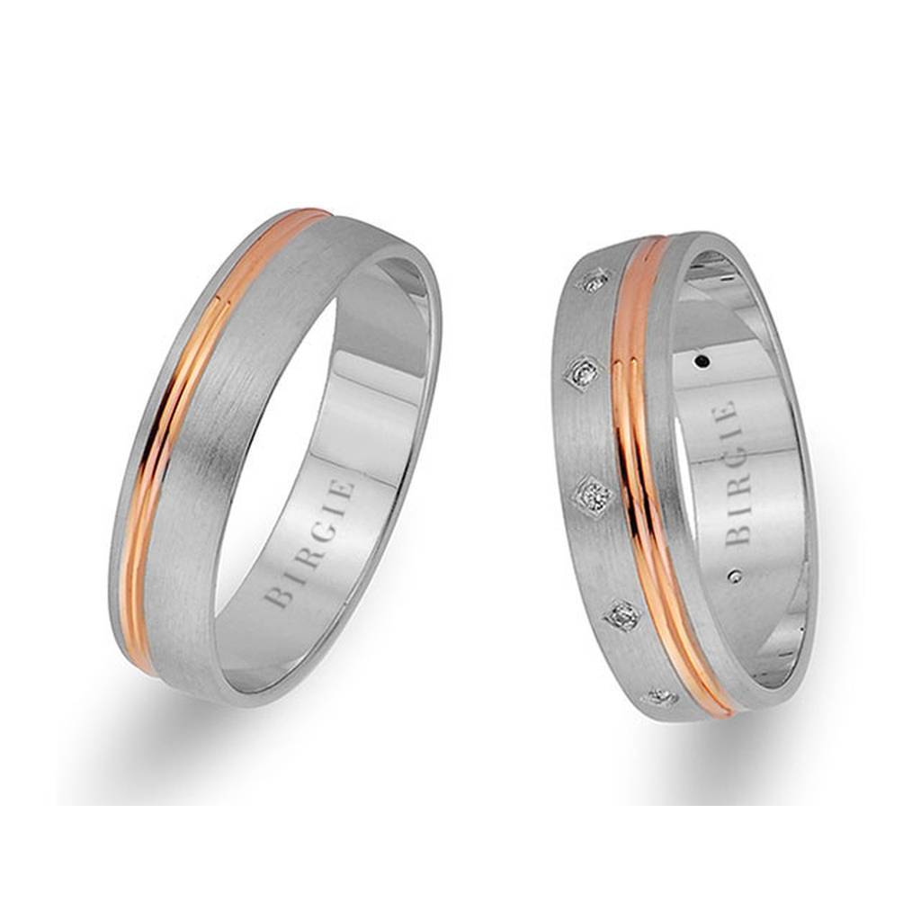 Alliance classique en or blanc et rose avec diamants