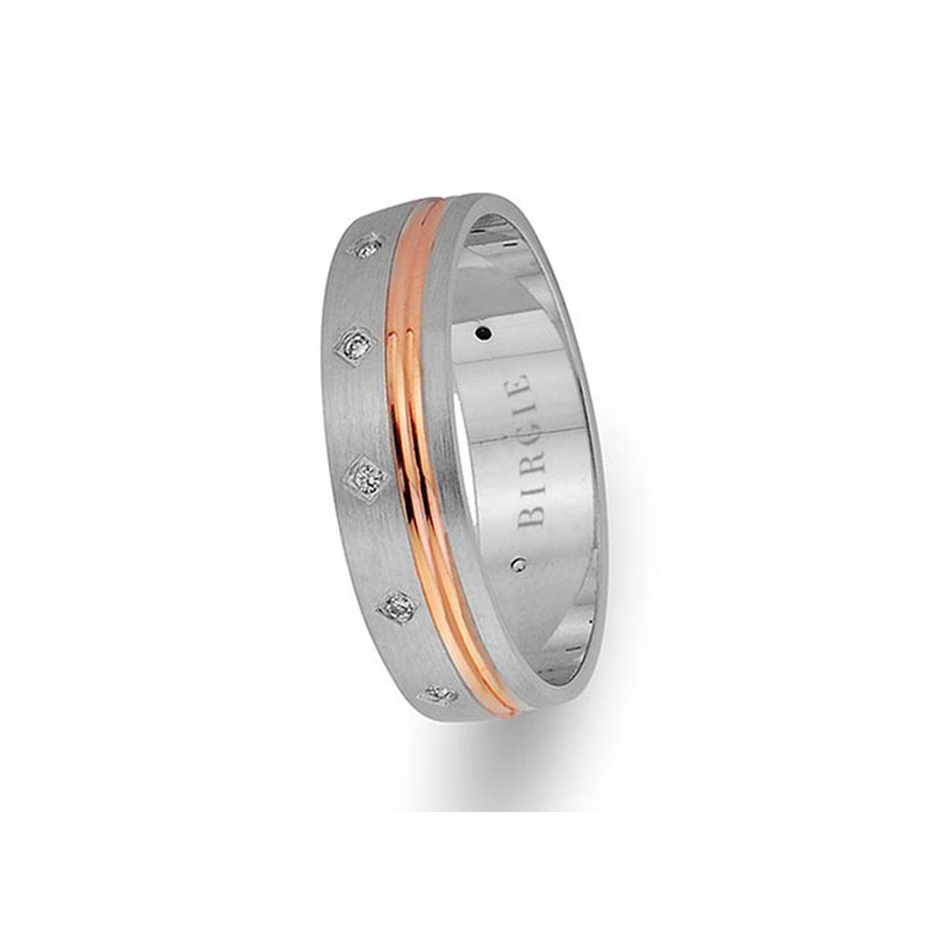 Alliance classique en or blanc et rose avec diamants