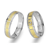 Alliance classique en or blanc et jaune avec diamant unique