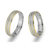 Alliance classique en or blanc et jaune avec diamant unique