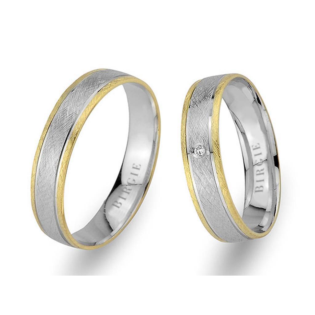 Alliance classique mate en or blanc et jaune avec diamant unique