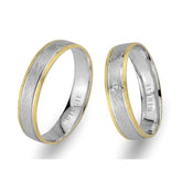 Alliance classique mate en or blanc et jaune avec diamant unique