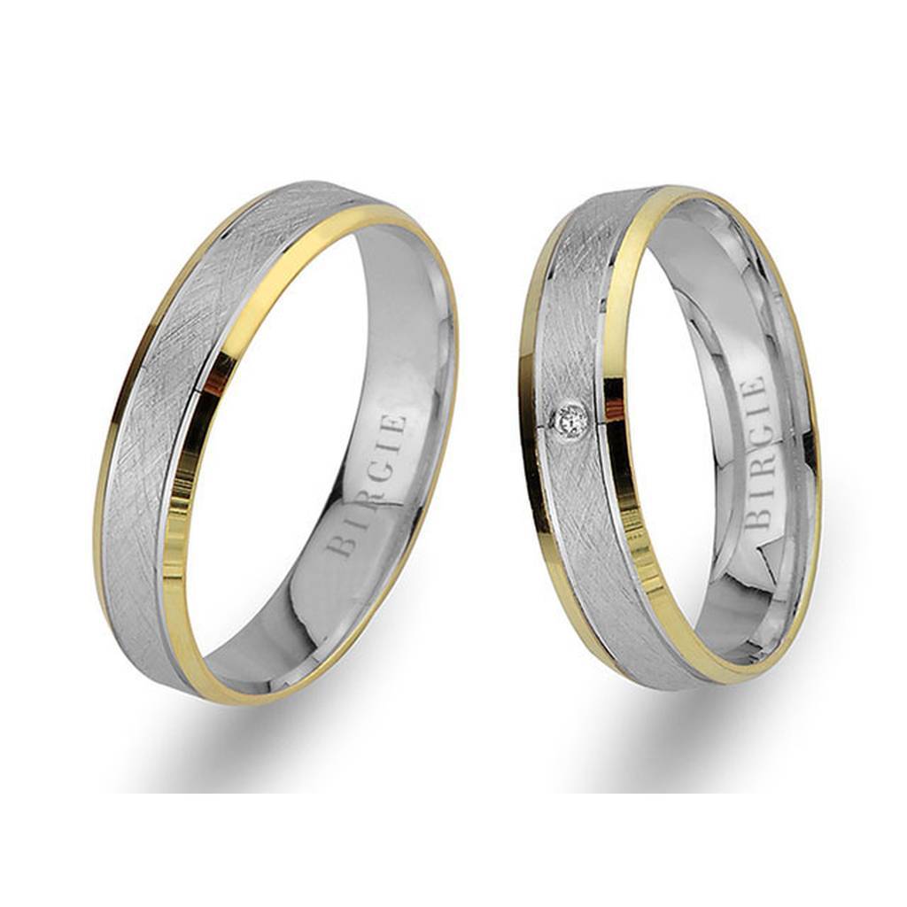 Alliance classique mate en or blanc et jaune avec diamant unique