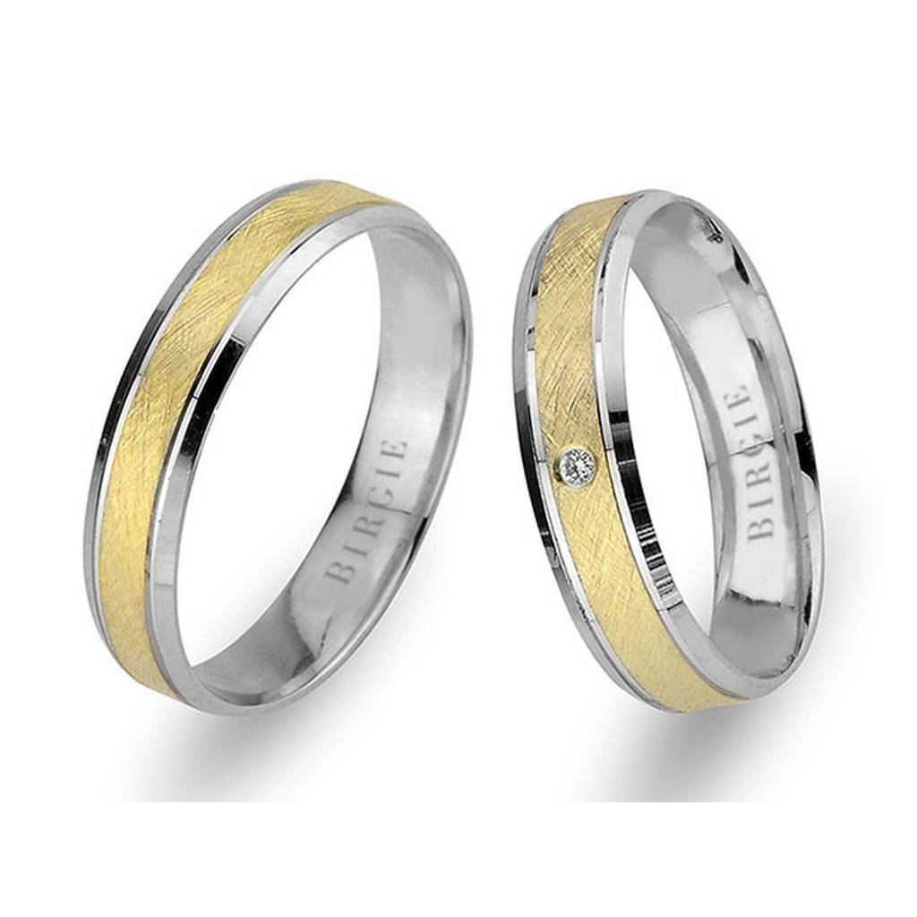 Alliance classique mate en or blanc et jaune avec diamant unique