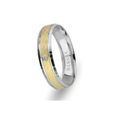 Alliance classique mate en or blanc et jaune avec diamant unique