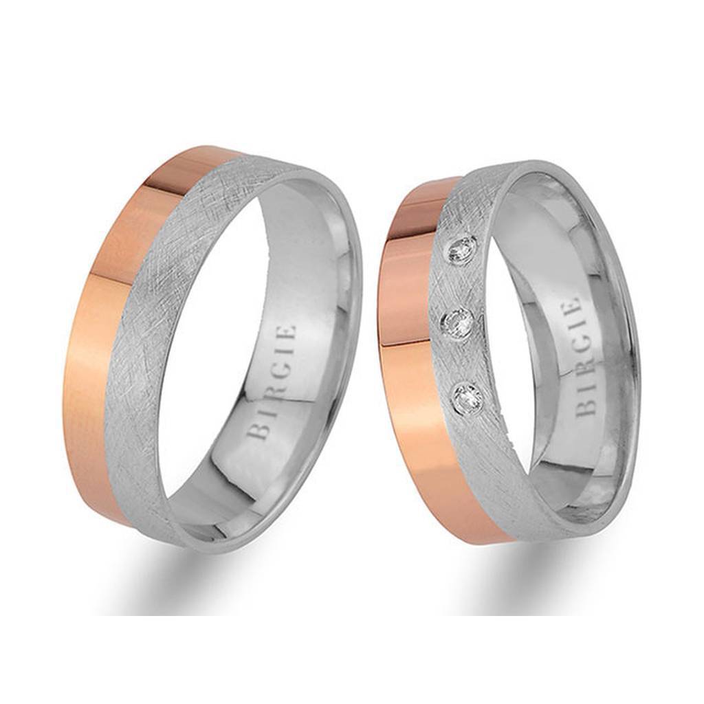 Alliance classique en or blanc et rose avec diamants