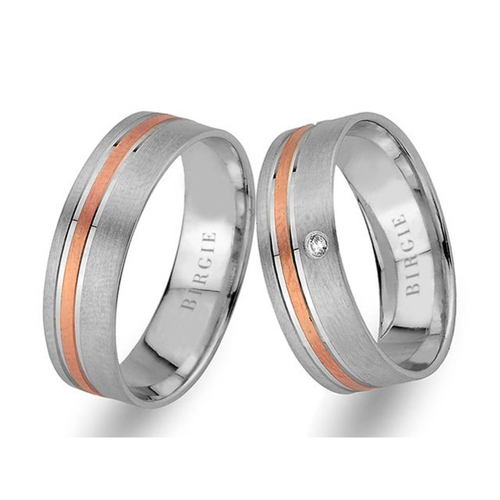 Alliance classique en or blanc et rose avec diamant unique