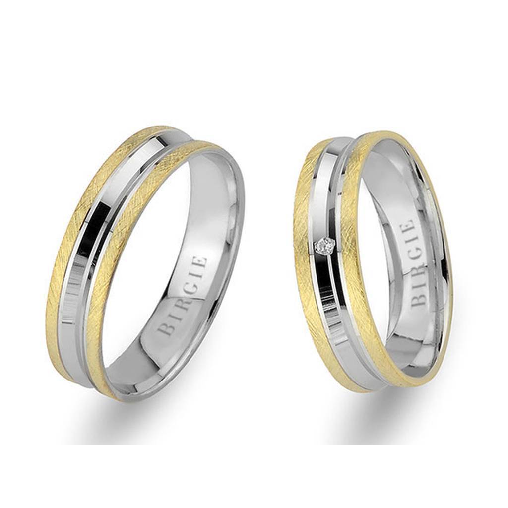 Alliance rainurée classique mate en or blanc et jaune avec diamant unique