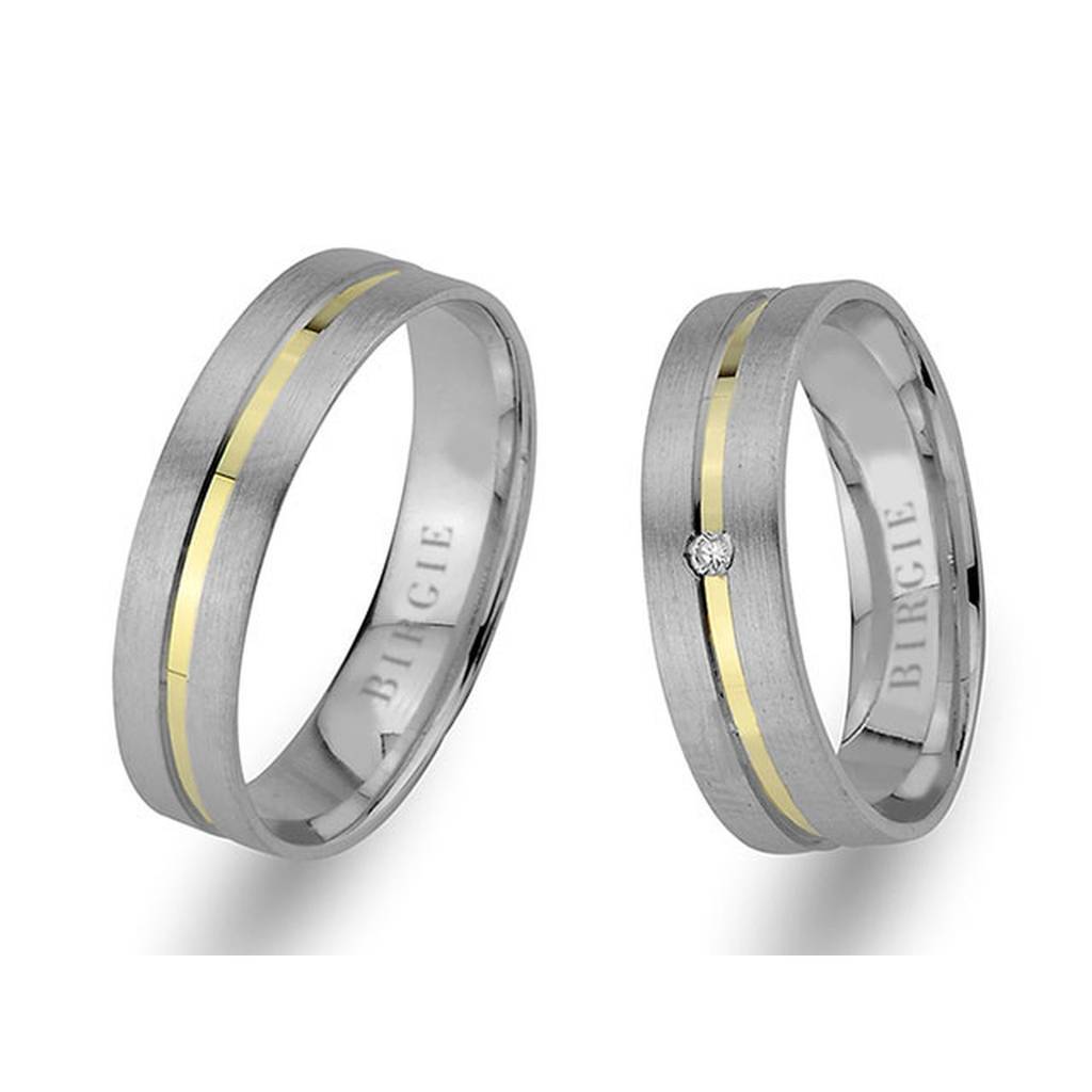 Alliance classique mate en or blanc et jaune avec diamant unique