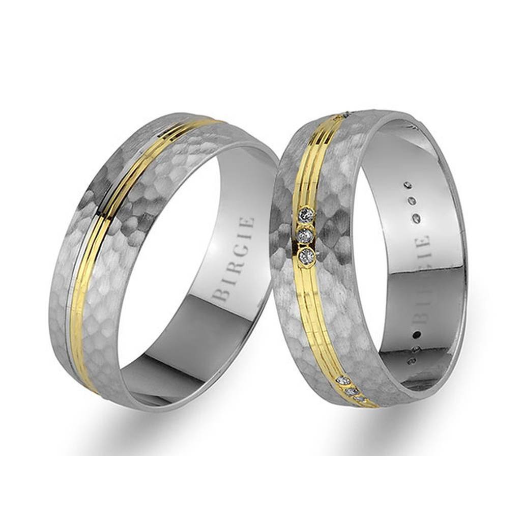 Alliance en or blanc et jaune avec diamants et motif miroir