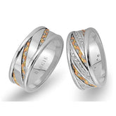 Alliance tressée en or blanc et jaune, 3 couleurs, avec diamants