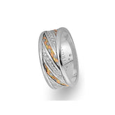 Alliance tressée en or blanc et jaune, 3 couleurs, avec diamants