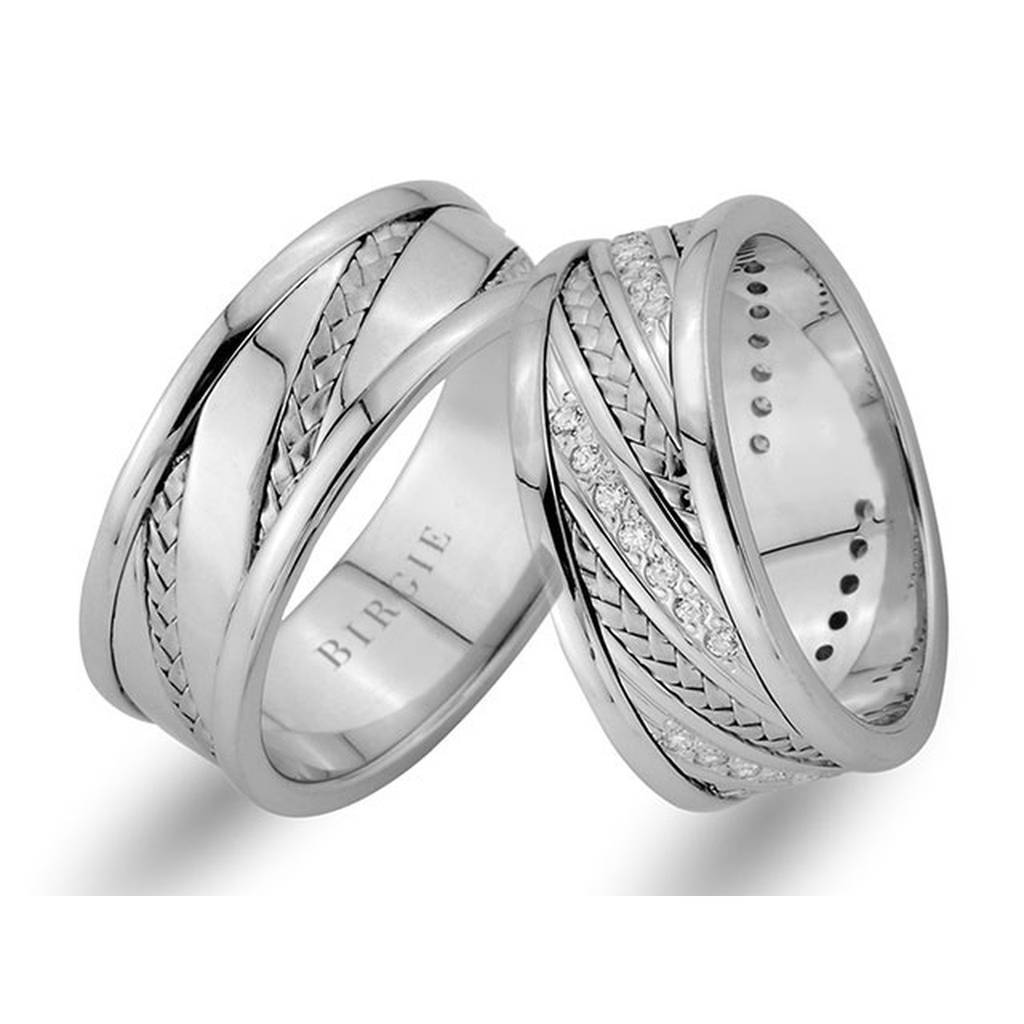Alliance tressée en or blanc avec diamants