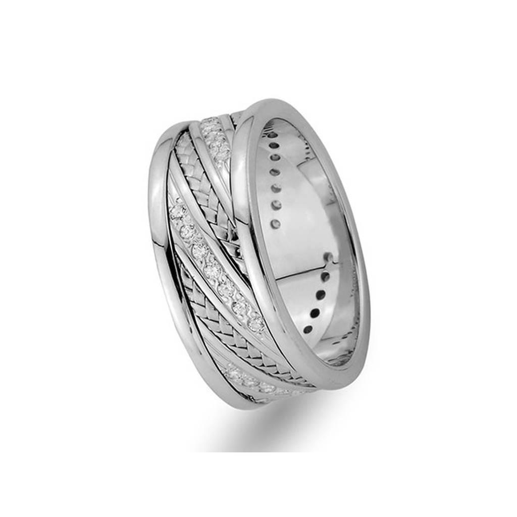 Alliance tressée en or blanc avec diamants