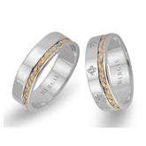 Alliance tressée en or blanc 3 couleurs avec diamants