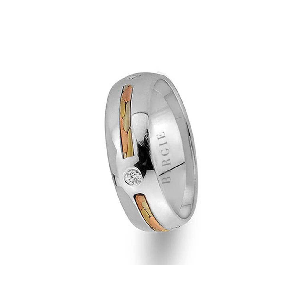 Alliance 3 couleurs en or blanc au design moderne avec un seul diamant
