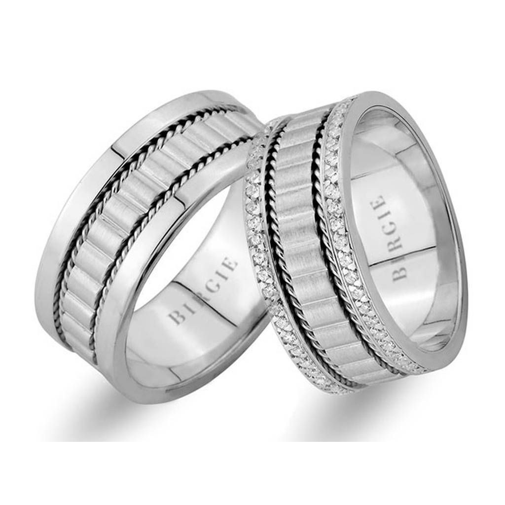 Alliance en or blanc Bird's Nest avec diamants Twin Line