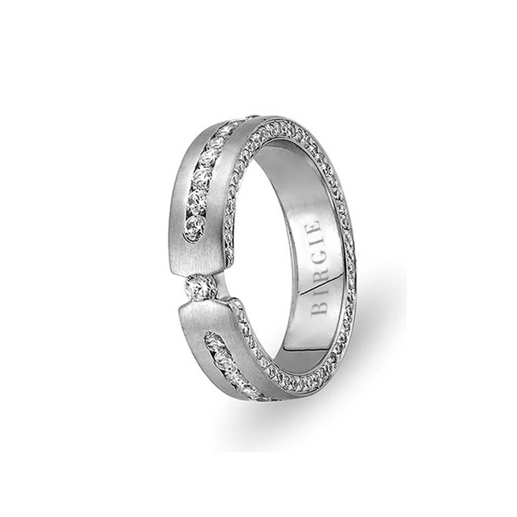 Alliance asymétrique mate en or blanc avec diamants