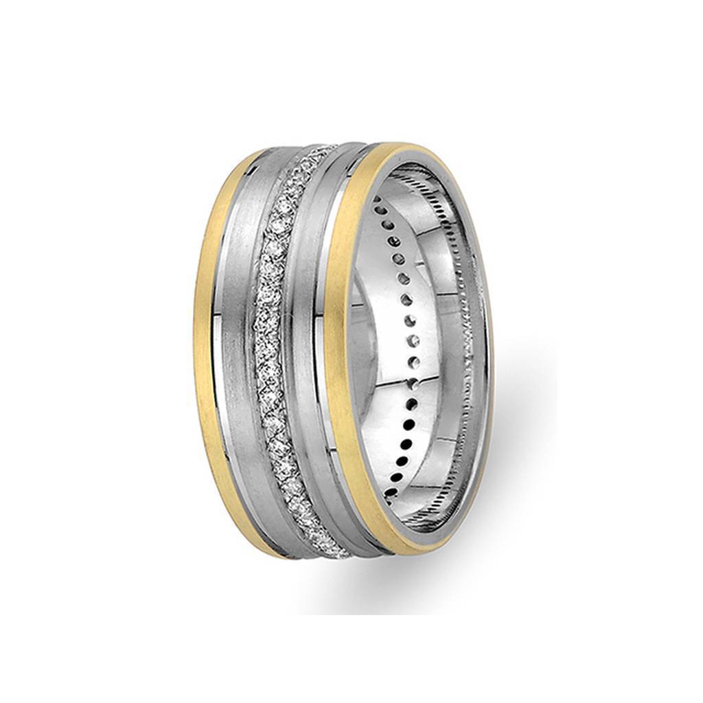 Yellow and White Gold Uranus Wedding Band w/ Twin Line Diamonds - Birgie Diamant | Fine Jewellery - Diamant & Edelstein Schmuck
