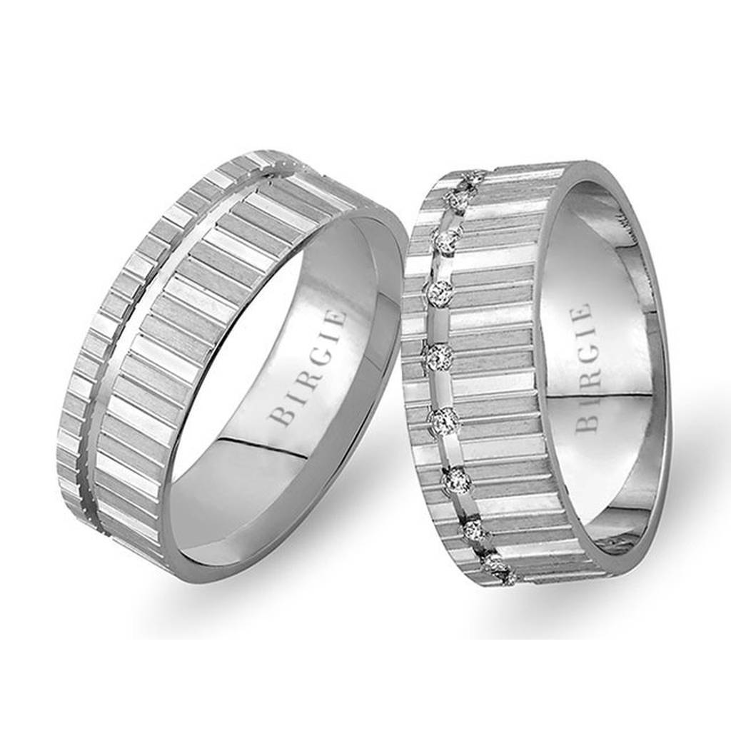 Alliance Est en or blanc rainuré avec diamants Twin Line