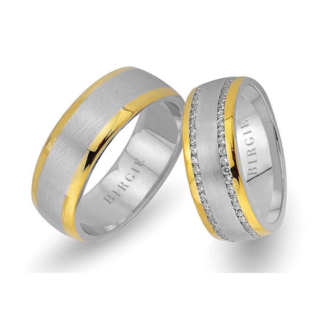 Alliance Seychelles en or blanc et rose avec diamants Twin Line