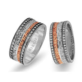 Alliance assyrienne en or blanc et rose avec diamants Twin Line