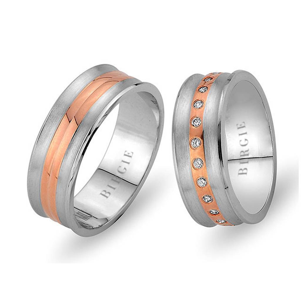 Alliance corail en or blanc et rose avec diamants