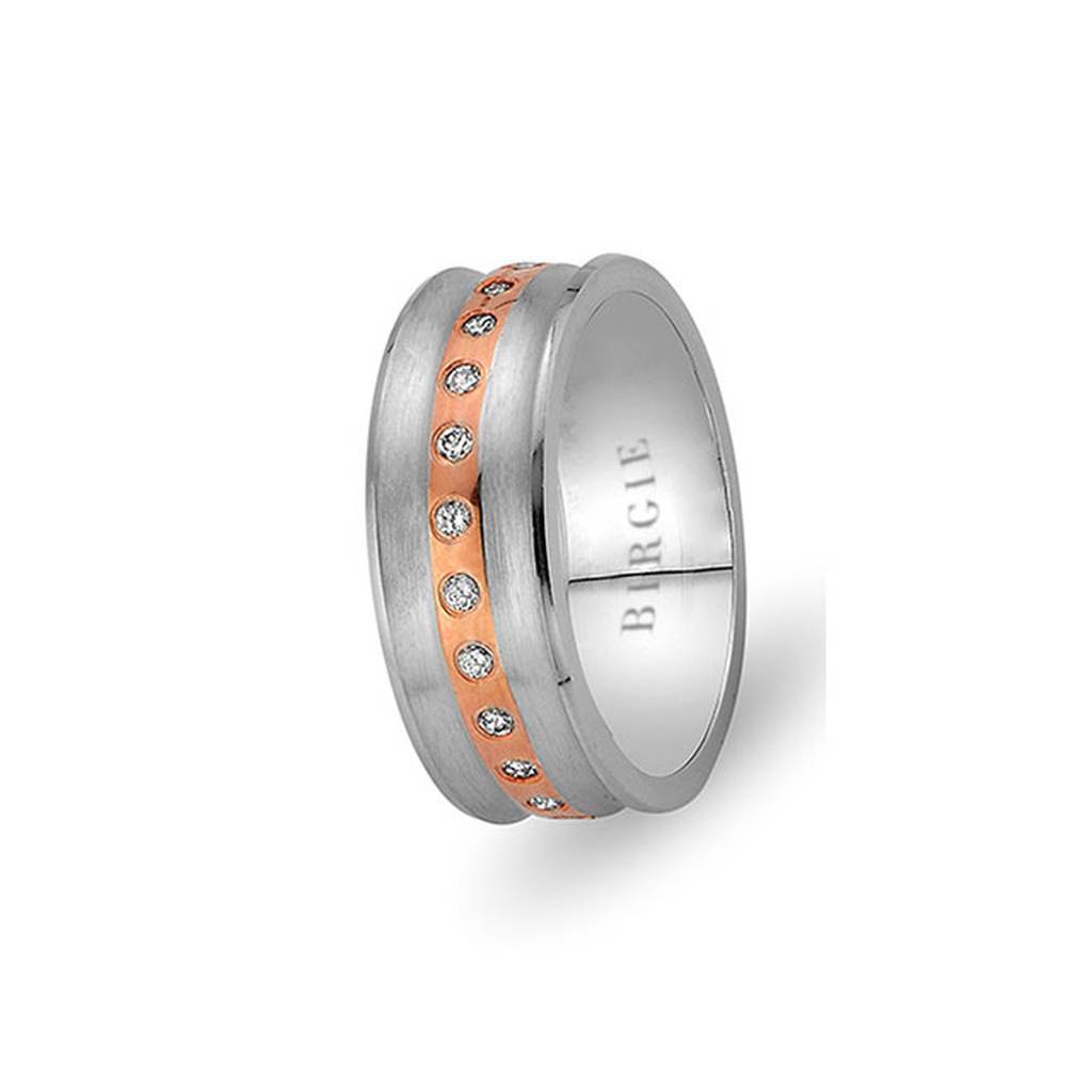 Alliance corail en or blanc et rose avec diamants