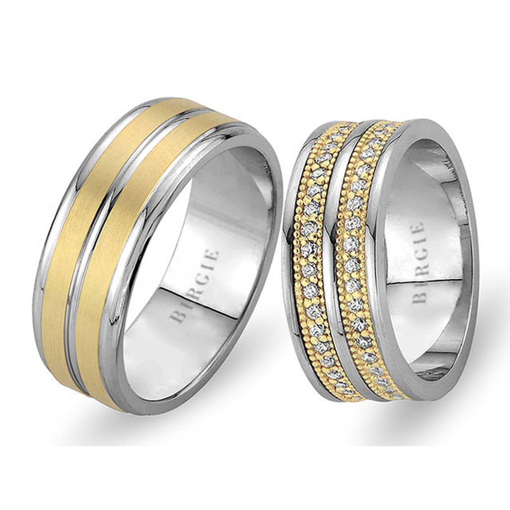 White and Yellow Gold Wedding Band w/Twin Line Diamonds