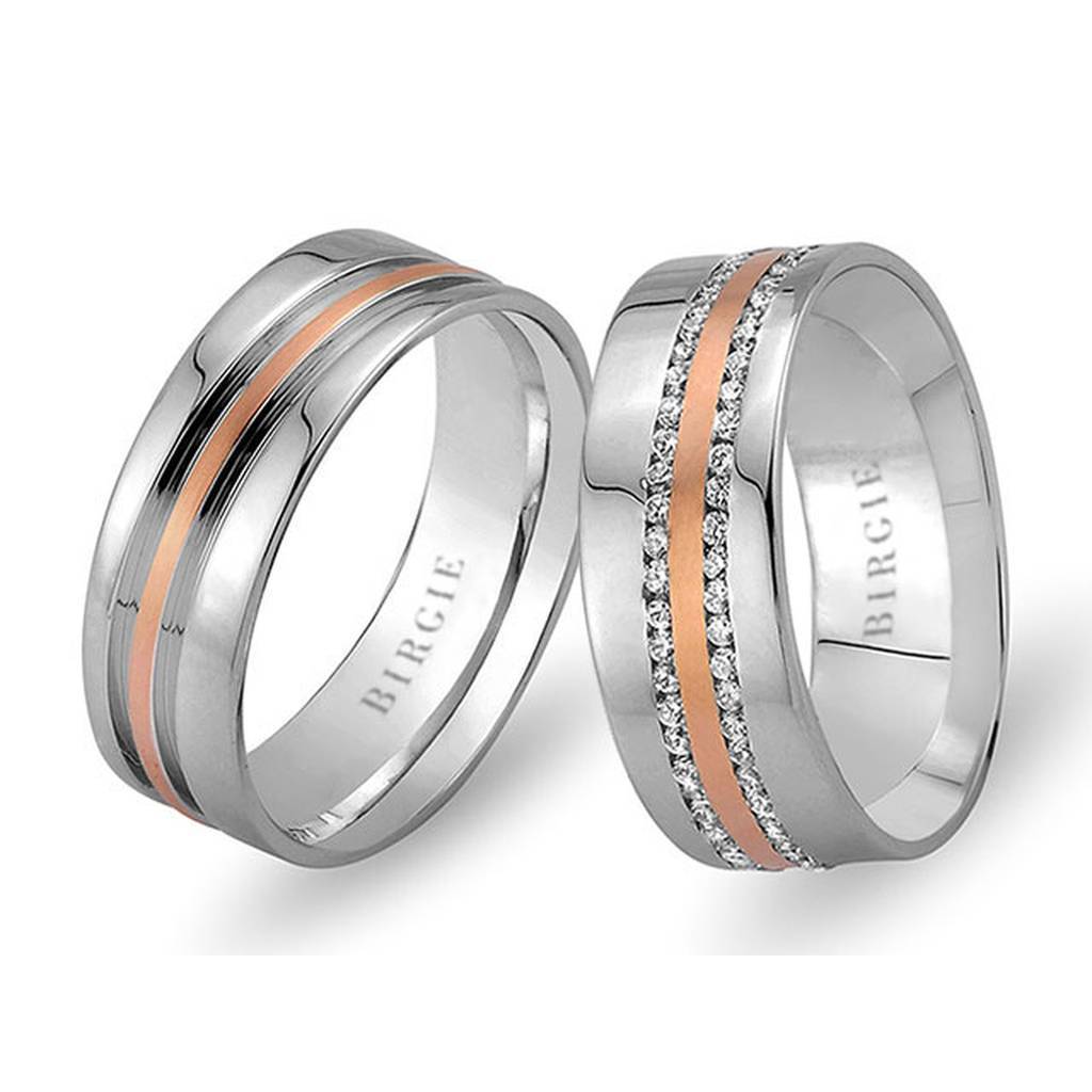 Alliance Nesimi en or blanc et rose avec diamants Twin Line
