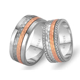 Alliance Buhari en or blanc et rose avec diamants Twin Line