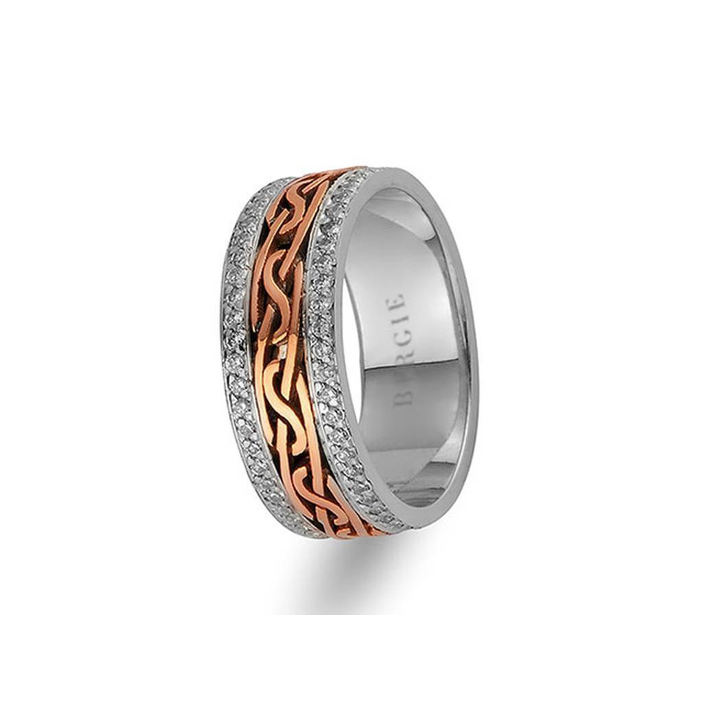 Alliance en or blanc et rose avec diamants à double ligne