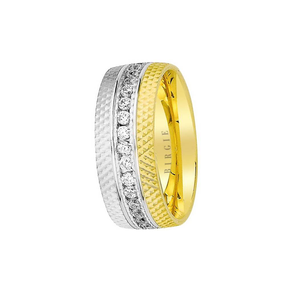White and Yellow Gold Fresco Wedding Band w/ Diamonds