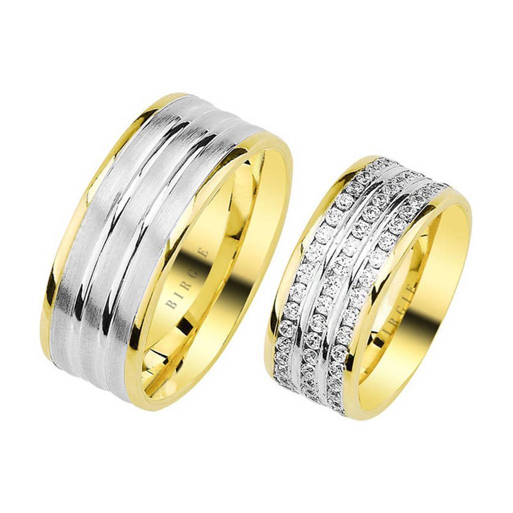 Alliance en or blanc et jaune avec diamants triplet
