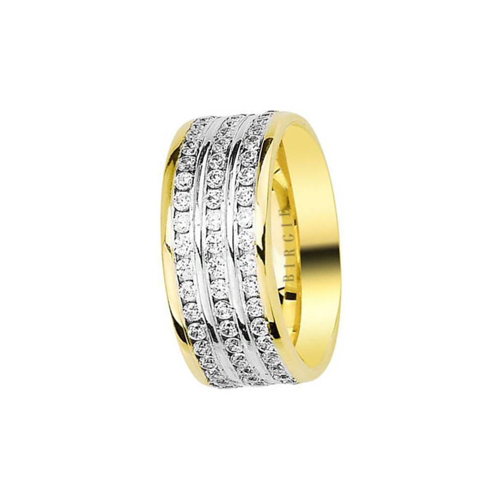 Alliance en or blanc et jaune avec diamants triplet