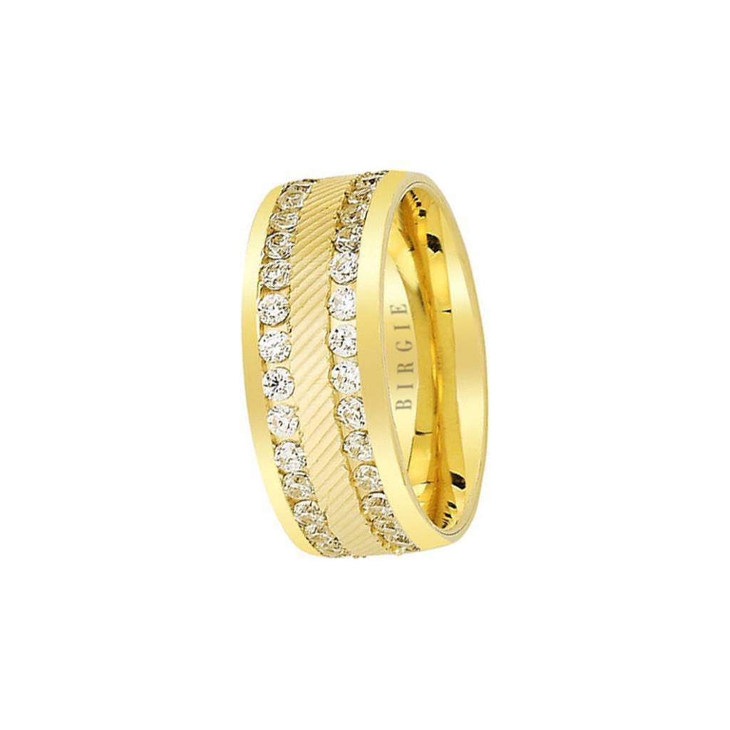White and Yellow Gold Adonis Wedding Band w/ Twin Line Diamonds