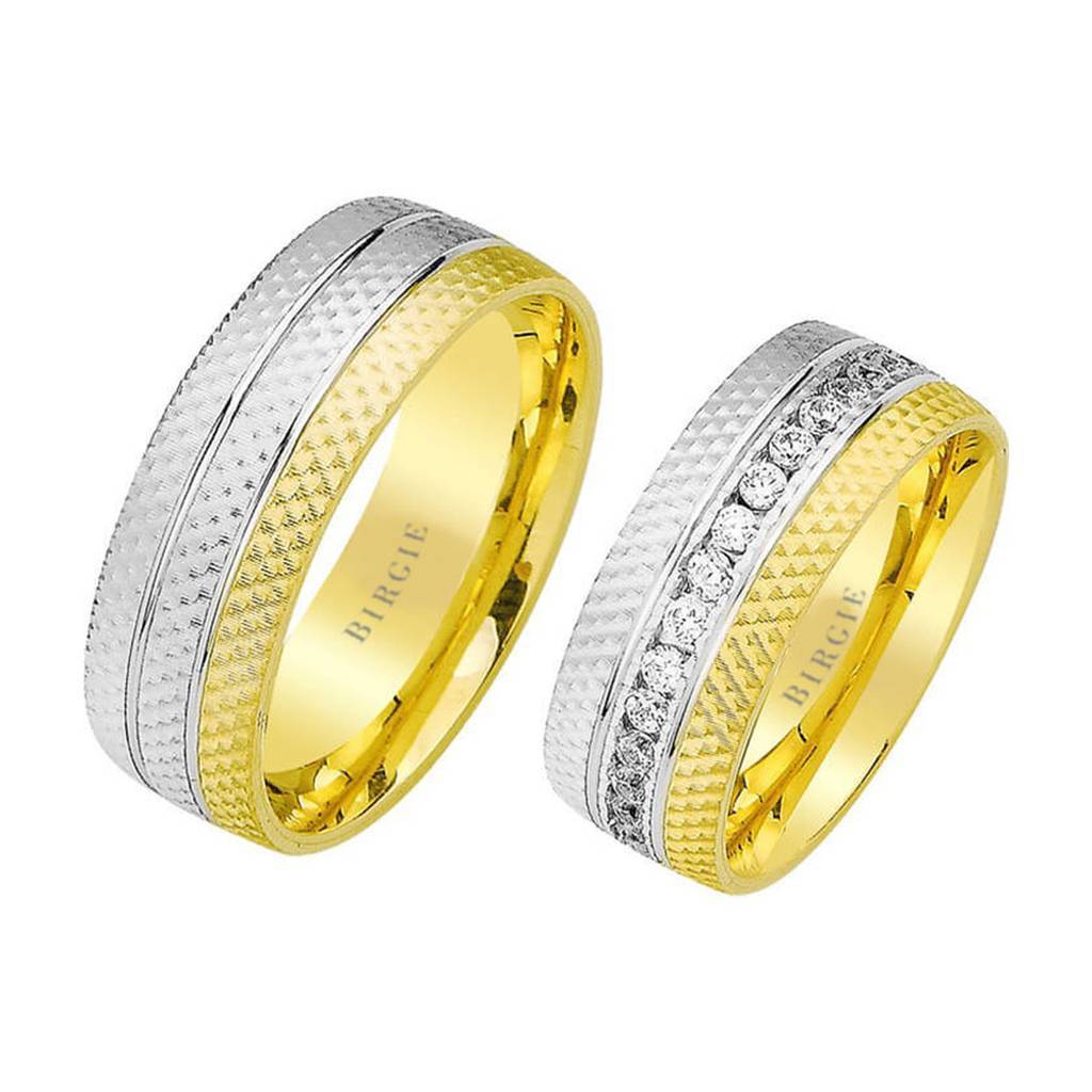 White and Yellow Gold Fresco Wedding Band w/ Diamonds