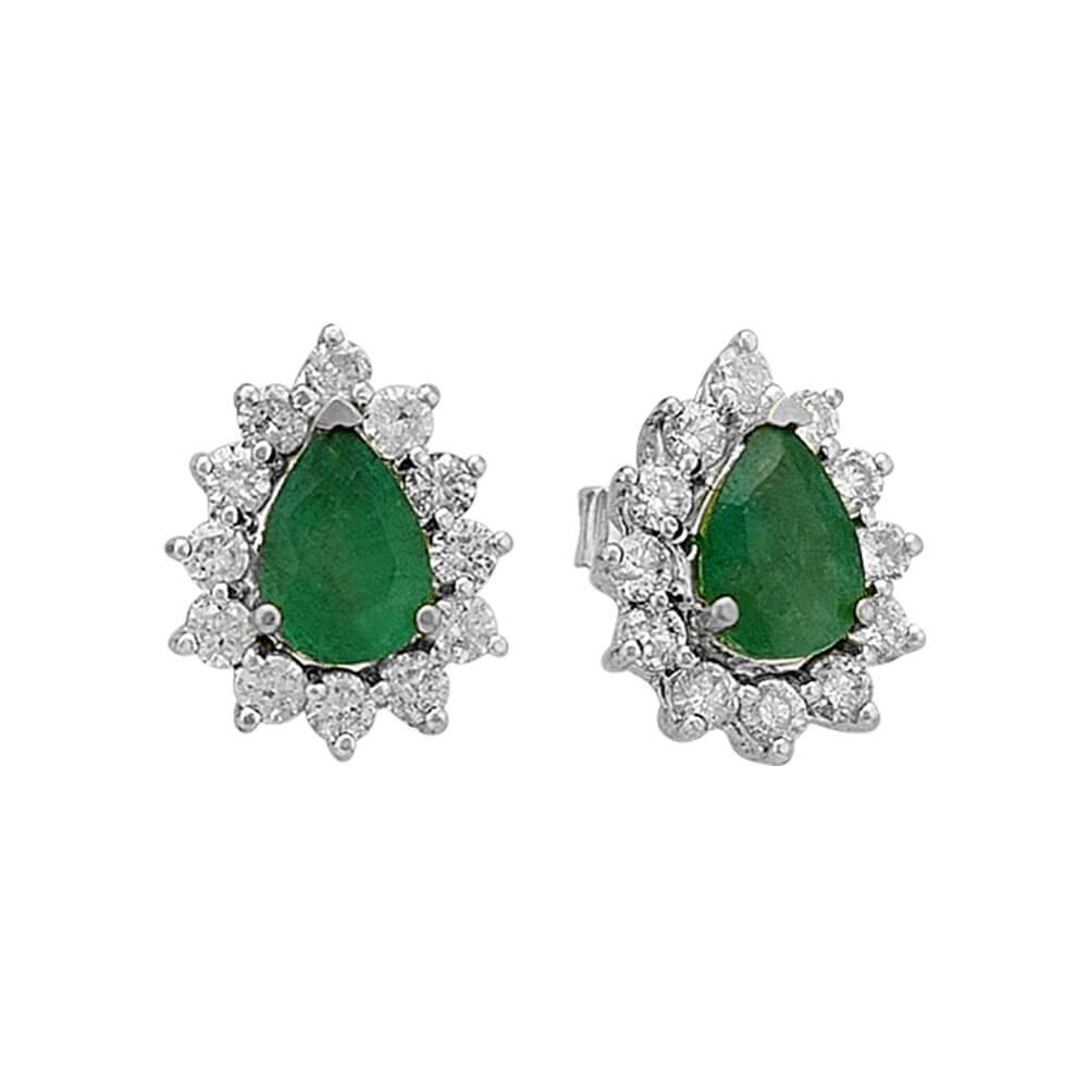Diamond and Pear Cut Emerald Earrings