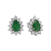 Boucles d'oreilles diamants et émeraudes taille poire