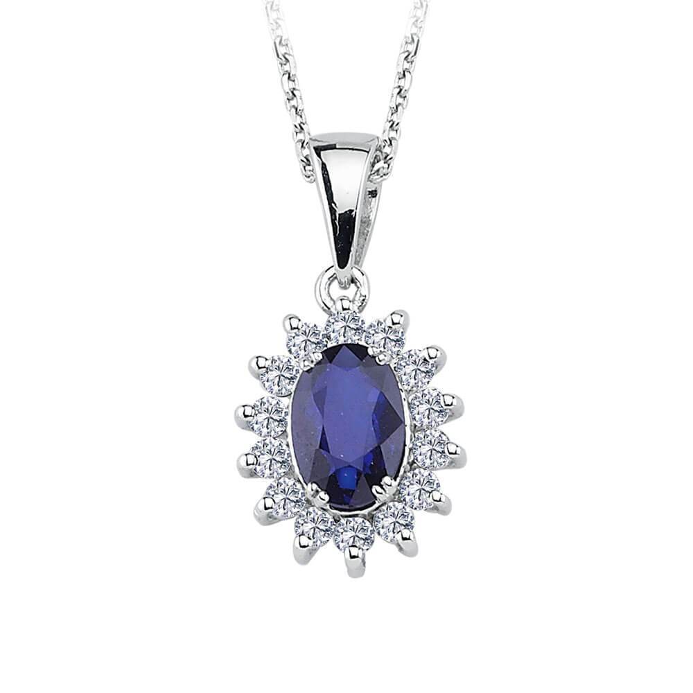 Diamant und Oval Saphir Halskette