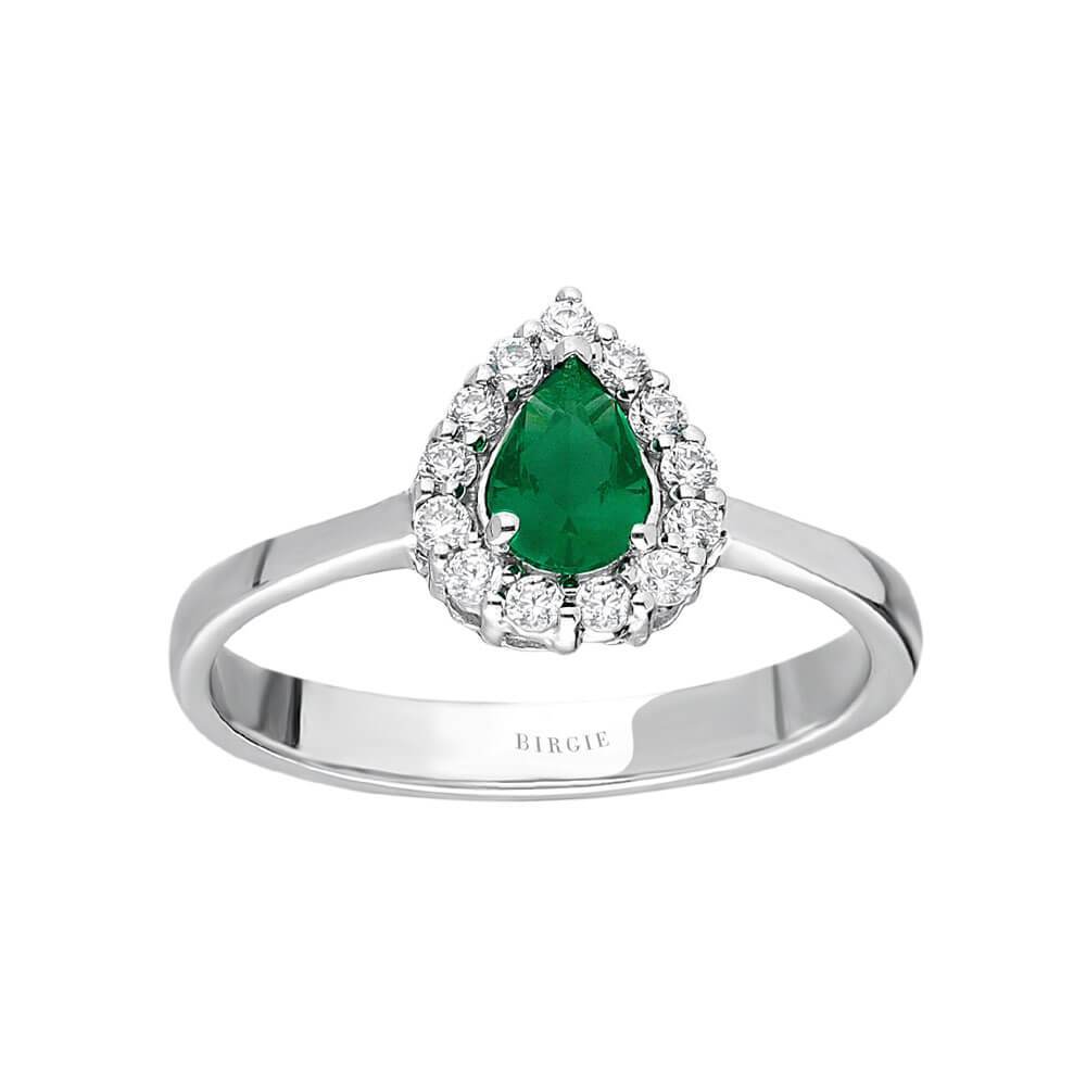Drop Cut Emerald and Diamond Ring