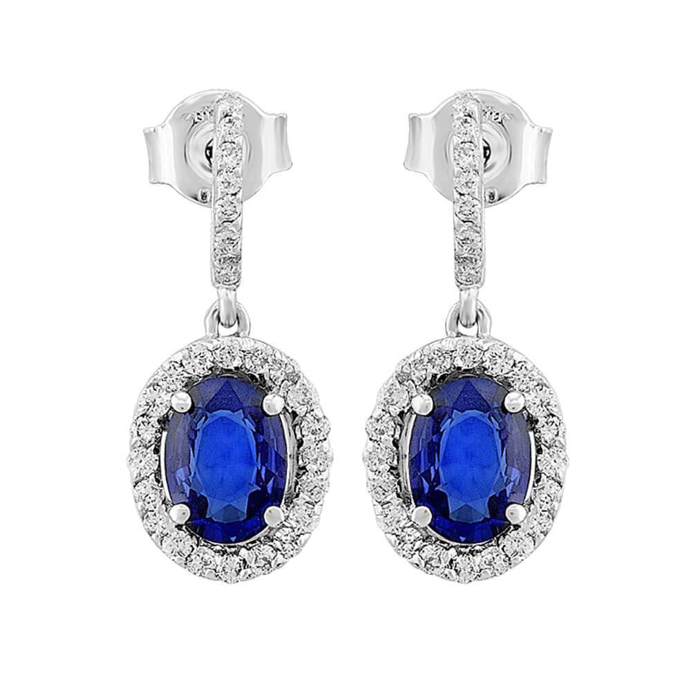 Diamond and Oval Sapphire Earrings