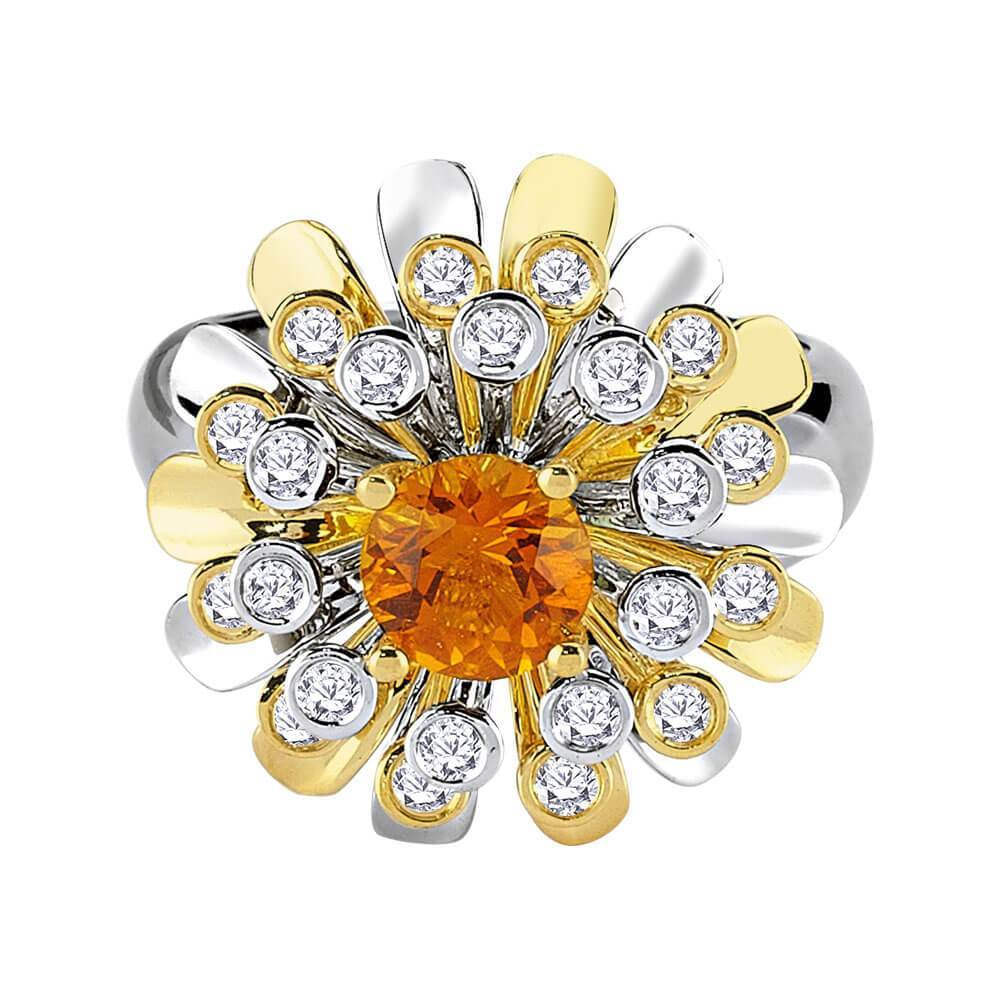 Diamant und Citrin Chrysantheme Ring